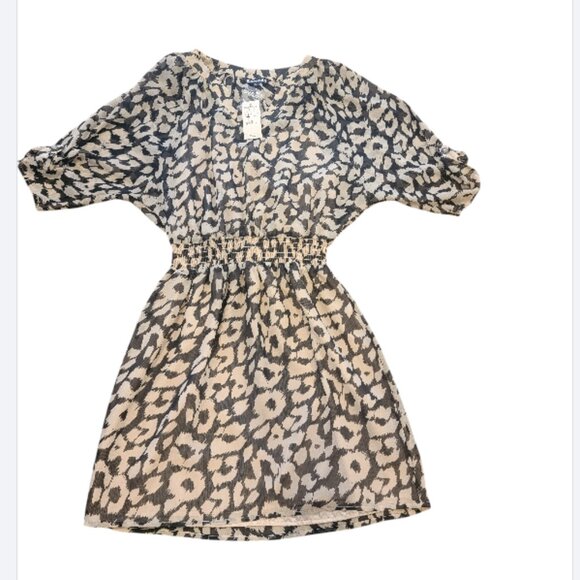 Express Women’s S Small Leopard Print Dress Cocktail Office Career Stretch Waist - Picture 1 of 13